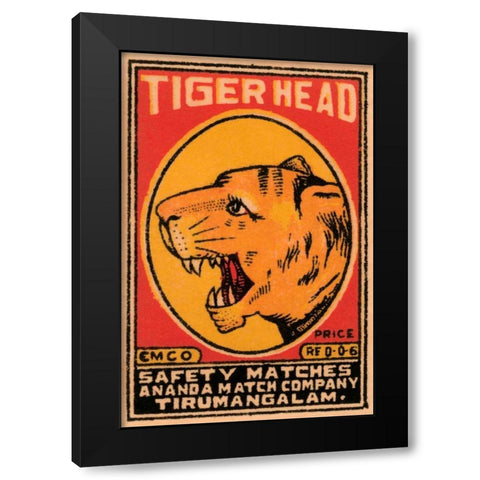 Tiger Head Safety Matches Black Modern Wood Framed Art Print with Double Matting by Phillumenart