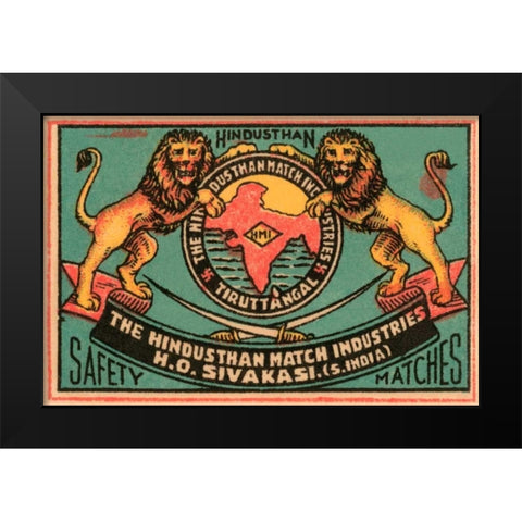 Hindusthan Safety Matches Black Modern Wood Framed Art Print by Phillumenart