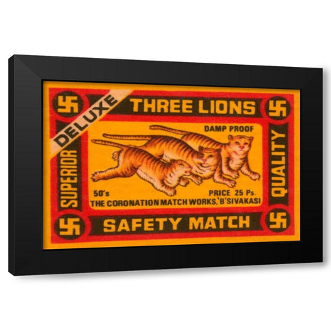 Three Lions Safety Match Black Modern Wood Framed Art Print by Phillumenart