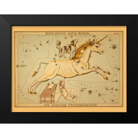 Monoceros, Canis Minor, and Atelier Typographique Black Modern Wood Framed Art Print by Aspin, Jehoshaphat