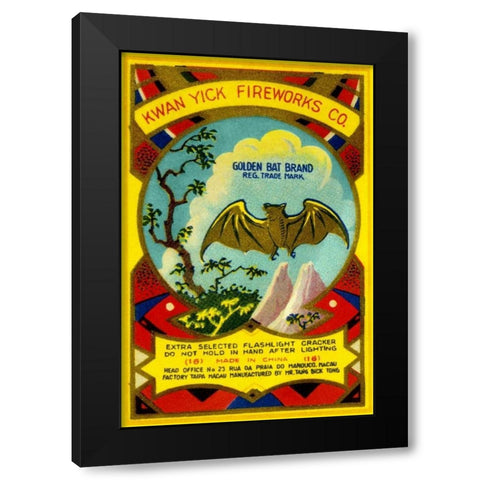 Golden Bat Firecrackers Black Modern Wood Framed Art Print by Unknown