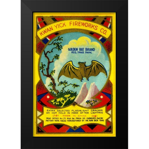 Golden Bat Firecrackers Black Modern Wood Framed Art Print by Unknown