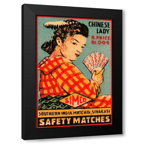 Chinese Lady Safety Matches Black Modern Wood Framed Art Print by Unknown