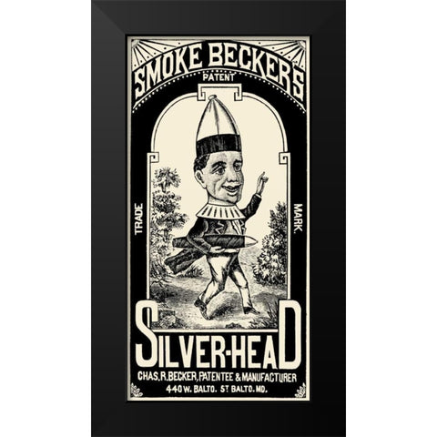 Smoke Beckers Silver-Head Black Modern Wood Framed Art Print by Vintage Booze Labels