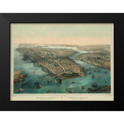 Birds-eye view of Manhattan, New York Black Modern Wood Framed Art Print by Unknown