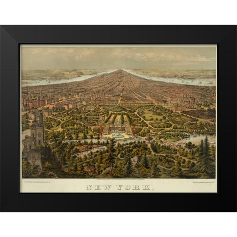 Birds-eye view of Manhattan, New York Black Modern Wood Framed Art Print by Unknown