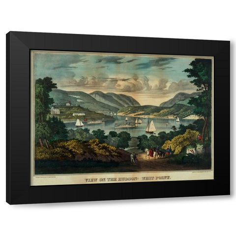 View on the Hudson - West Point Black Modern Wood Framed Art Print with Double Matting by Unknown