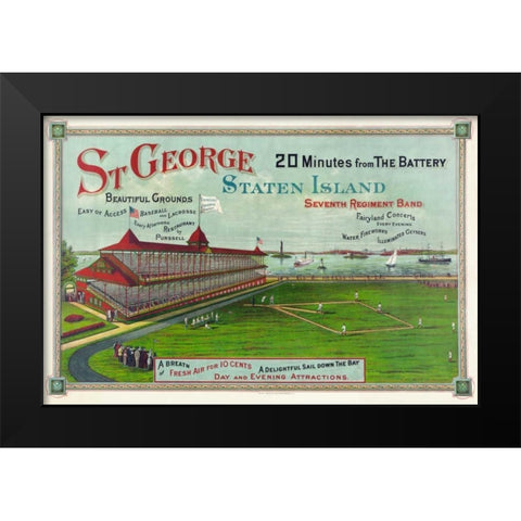 Baseball game being played at St. George Park Black Modern Wood Framed Art Print by Unknown