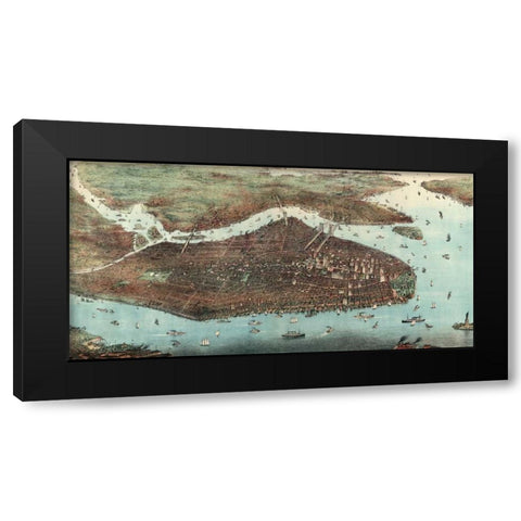 Birds-eye view of Manhattan, New York Black Modern Wood Framed Art Print with Double Matting by Unknown
