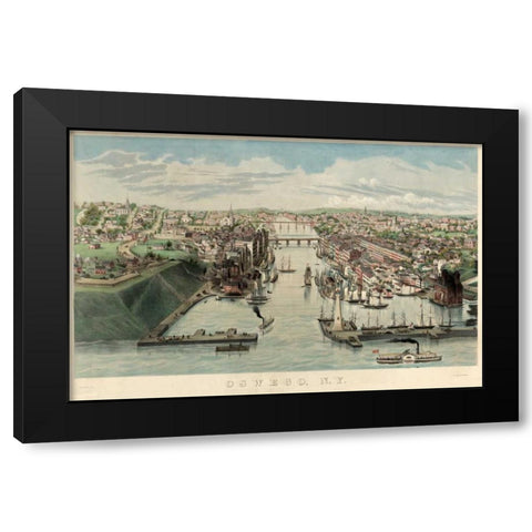 Oswego New York Harbor Black Modern Wood Framed Art Print by Unknown