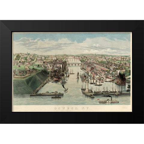 Oswego New York Harbor Black Modern Wood Framed Art Print by Unknown