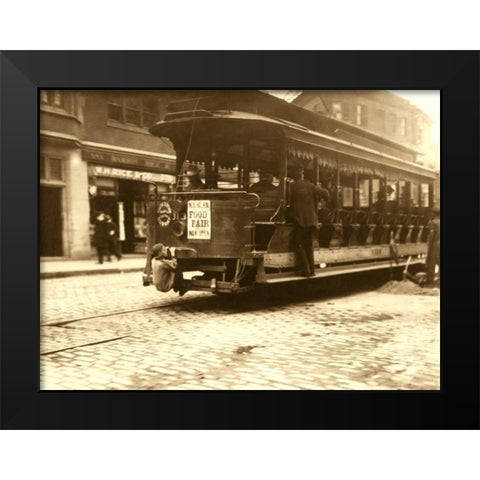 Flipping Cars. Location: Boston, Massachusetts. Black Modern Wood Framed Art Print by Unknown