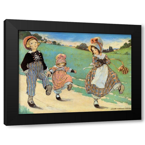 Three Children to London - One foot up One foot down Black Modern Wood Framed Art Print with Double Matting by Smith, Jesse Willcox
