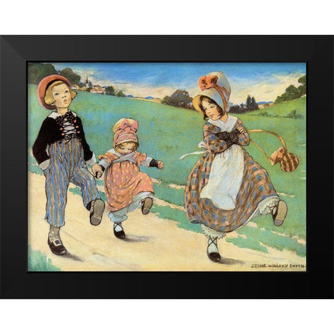 Three Children to London - One foot up One foot down Black Modern Wood Framed Art Print by Smith, Jesse Willcox
