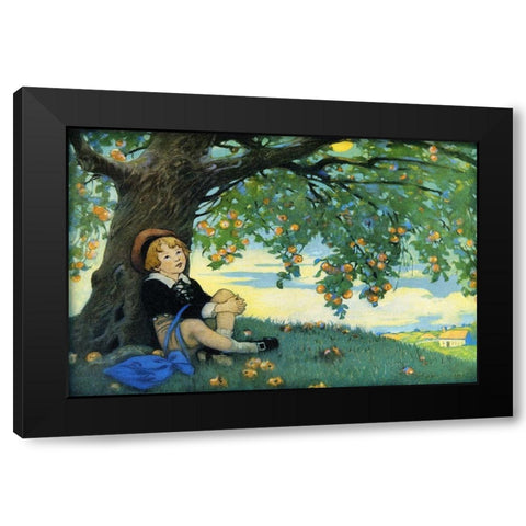 Boy Under an Apple Tree Black Modern Wood Framed Art Print by Smith, Jesse Willcox