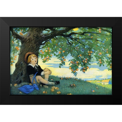 Boy Under an Apple Tree Black Modern Wood Framed Art Print by Smith, Jesse Willcox