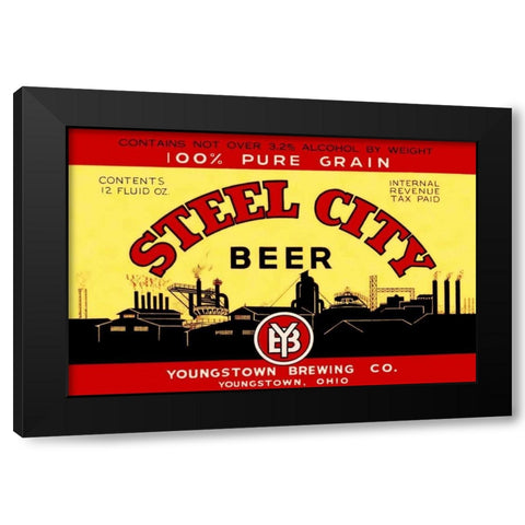 Steel City Beer Black Modern Wood Framed Art Print with Double Matting by Vintage Booze Labels