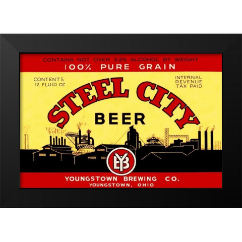 Steel City Beer Black Modern Wood Framed Art Print by Vintage Booze Labels