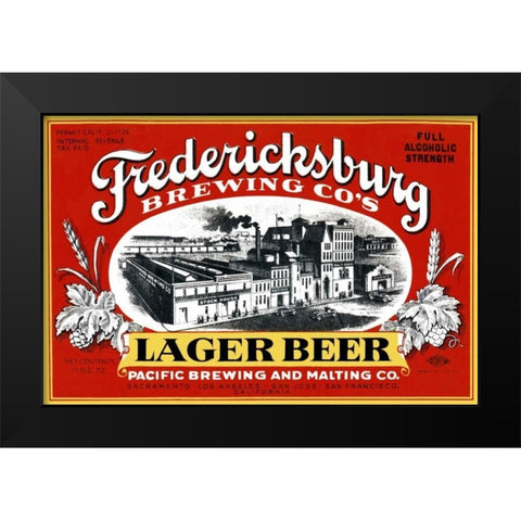 Fredericksburg Brewing Co.s Lager Beer Black Modern Wood Framed Art Print by Vintage Booze Labels