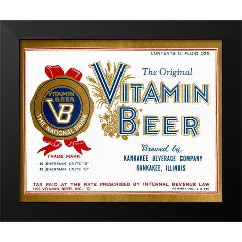 Vitamin Beer Black Modern Wood Framed Art Print by Vintage Booze Labels