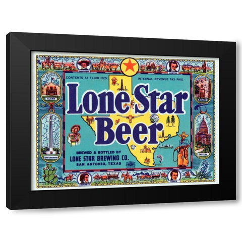 Lone Star Beer Black Modern Wood Framed Art Print with Double Matting by Vintage Booze Labels