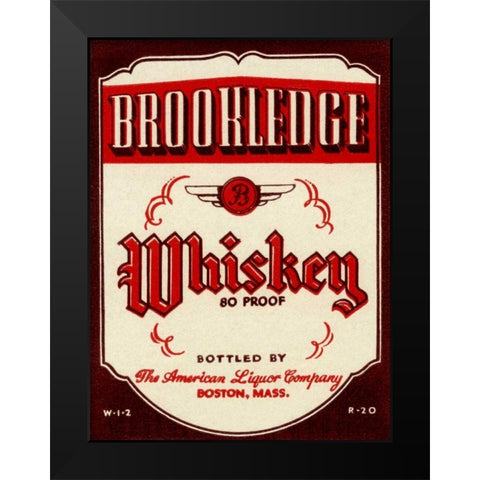 Brookledge Whiskey Black Modern Wood Framed Art Print by Vintage Booze Labels