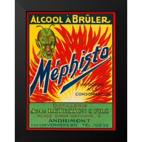 Mephisto - Alcool A Bruler Black Modern Wood Framed Art Print by Vintage Booze Labels