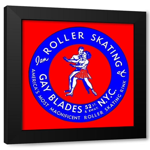Gay Blades Roller Skating NYC Black Modern Wood Framed Art Print with Double Matting by Retrorollers