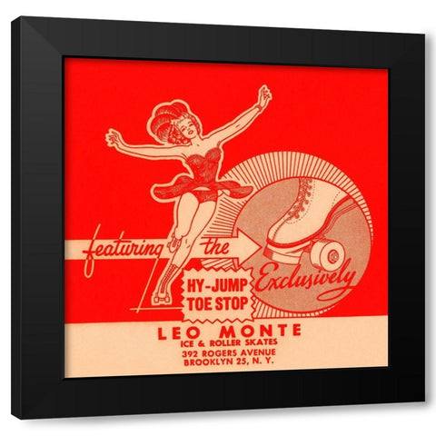 Leo Monte Ice and Roller Skates Black Modern Wood Framed Art Print by Retrorollers