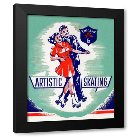 Artistic Skating Duo Black Modern Wood Framed Art Print by Retrorollers