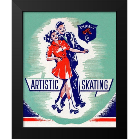 Artistic Skating Duo Black Modern Wood Framed Art Print by Retrorollers