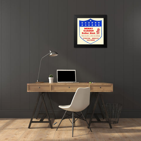 Merry Garden Roller Rink Black Modern Wood Framed Art Print by Retrorollers