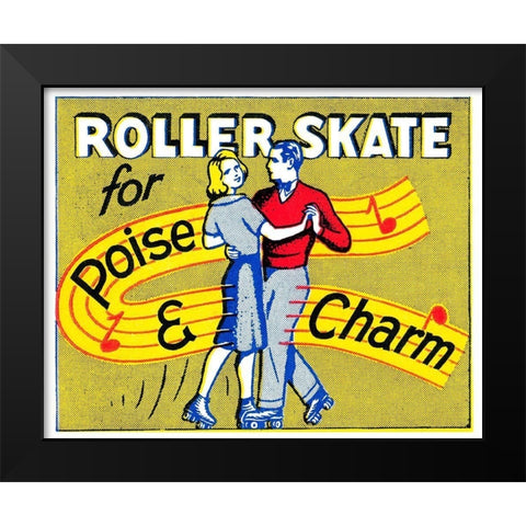Roller Skate for Poise and Charm Black Modern Wood Framed Art Print by Retrorollers