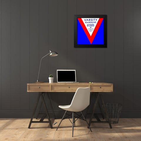 Varsity Gardens Roller Skating Black Modern Wood Framed Art Print by Retrorollers