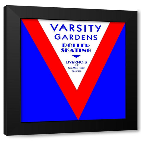 Varsity Gardens Roller Skating Black Modern Wood Framed Art Print by Retrorollers