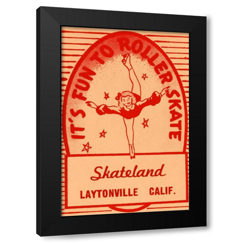 Its Fun To Roller Skate Black Modern Wood Framed Art Print with Double Matting by Retrorollers