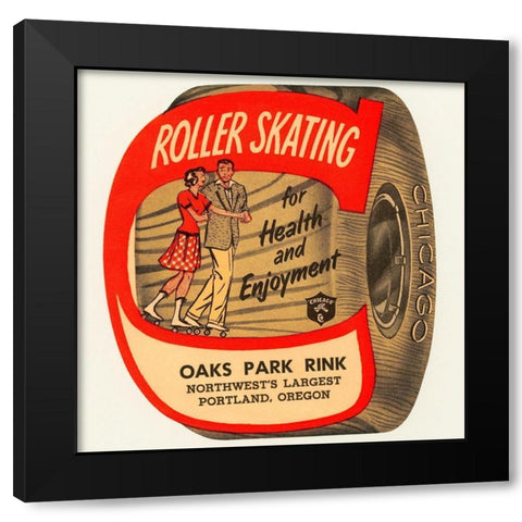 Roller Skating for Health and Enjoyment Black Modern Wood Framed Art Print with Double Matting by Retrorollers