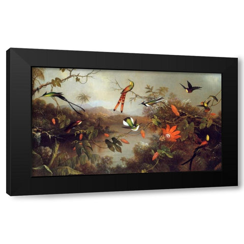 Tropical Landscape With Ten Hummingbirds Black Modern Wood Framed Art Print with Double Matting by Heade, Martin Johnson