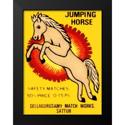 Jumping Horse Safety Matches Black Modern Wood Framed Art Print by Phillumenart