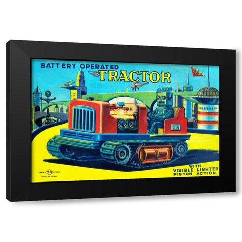 Battery Operated Tractor Black Modern Wood Framed Art Print by Retrotrans