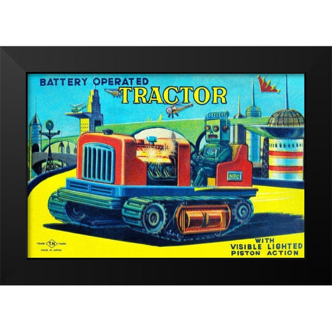 Battery Operated Tractor Black Modern Wood Framed Art Print by Retrotrans