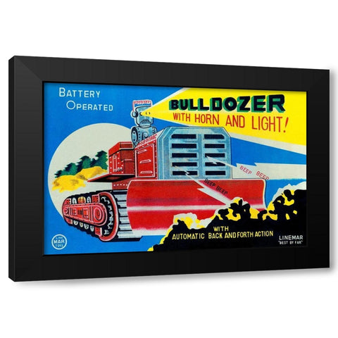 Battery Operated Bulldozer with Horn and Light Black Modern Wood Framed Art Print with Double Matting by Retrotrans