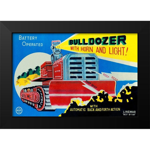 Battery Operated Bulldozer with Horn and Light Black Modern Wood Framed Art Print by Retrotrans