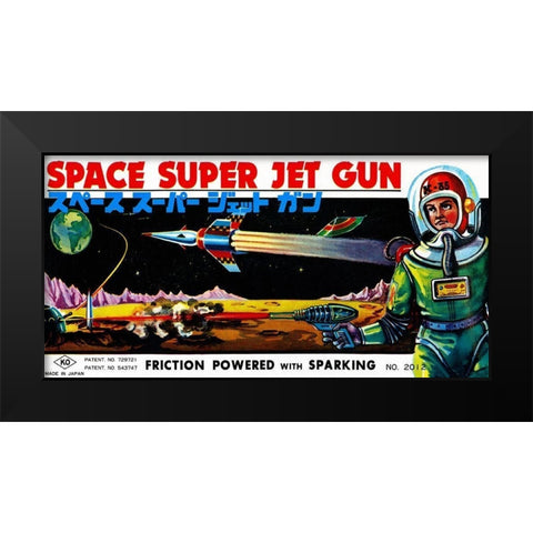 Space Super Jet Gun Black Modern Wood Framed Art Print by Retrogun