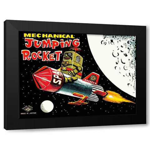 Mechanical Jumping Rocket Black Modern Wood Framed Art Print by Retrobot