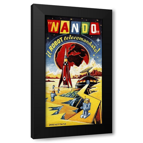 Nando - Il Robot a Telecomando Black Modern Wood Framed Art Print with Double Matting by Retrobot