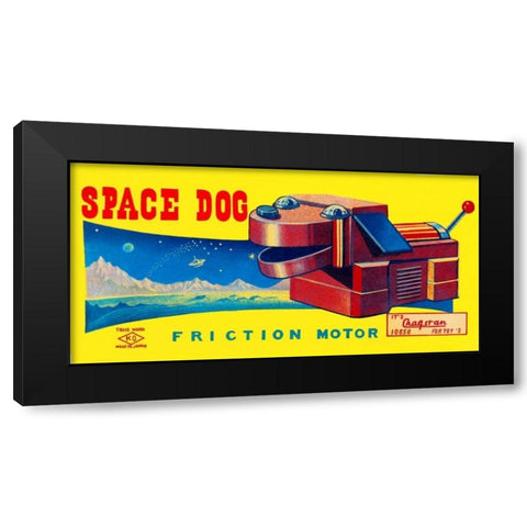 Space Dog Black Modern Wood Framed Art Print by Retrobot