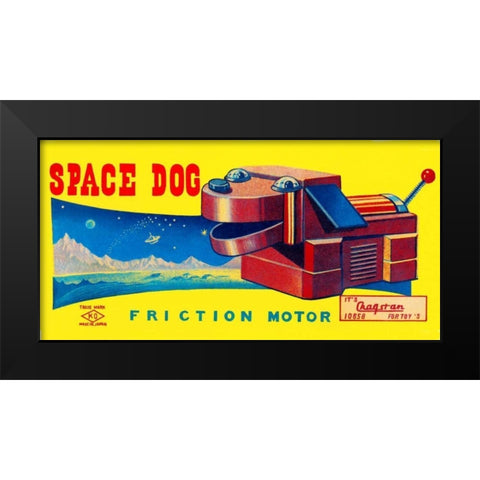 Space Dog Black Modern Wood Framed Art Print by Retrobot