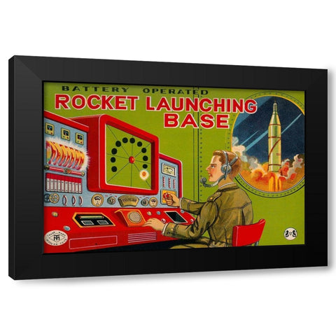 Rocket Launching Base Black Modern Wood Framed Art Print by Retrobot