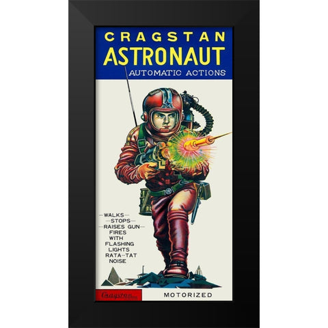 Cragstan Astronaut Automatic Actions Black Modern Wood Framed Art Print by Retrobot